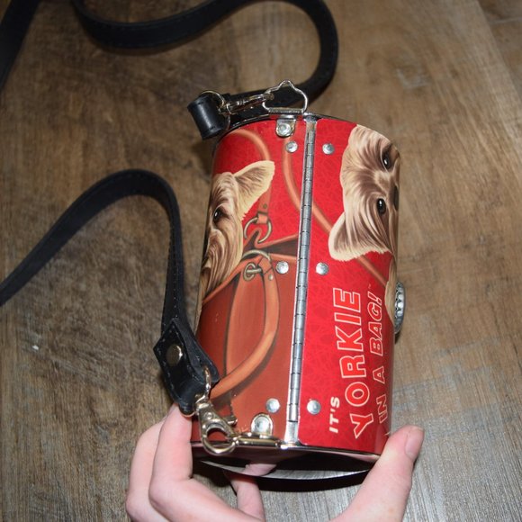 Vintage Littlearth "Yorkie in a bag" Bark-O Novelty Crossbody Canister Metal - Picture 5 of 10
